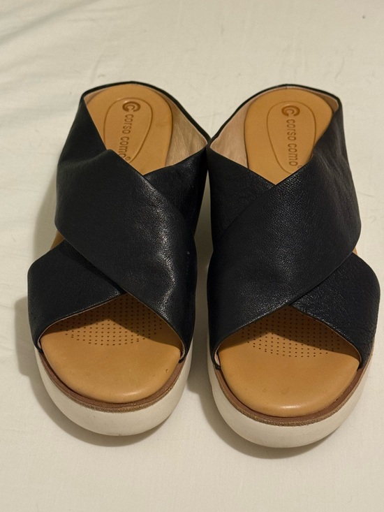 Shoes - Corso Como Brunna Black Leather Cross-strap Wedge Slide sz 9